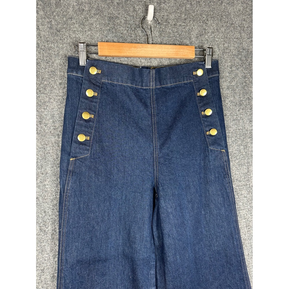 J.Crew Womens Sailor Button Denim Trouser 6 TALL Nautical Wide Leg Indigo Jeans - Picture 10 of 11